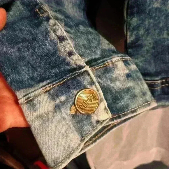 Women's Juniors XL GS 115 Acid Wash Distressed Patchwork Button Down Jean Jacket - Picture 12 of 16